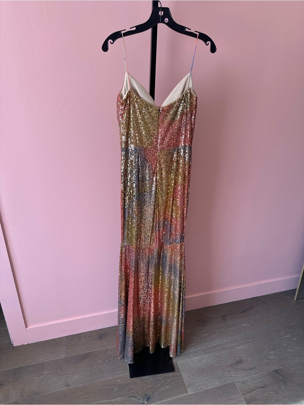 Theia Brynn Daydream Pastel Rainbow Sequin Cowl Neck Maxi Dress - Picture 6 of 7